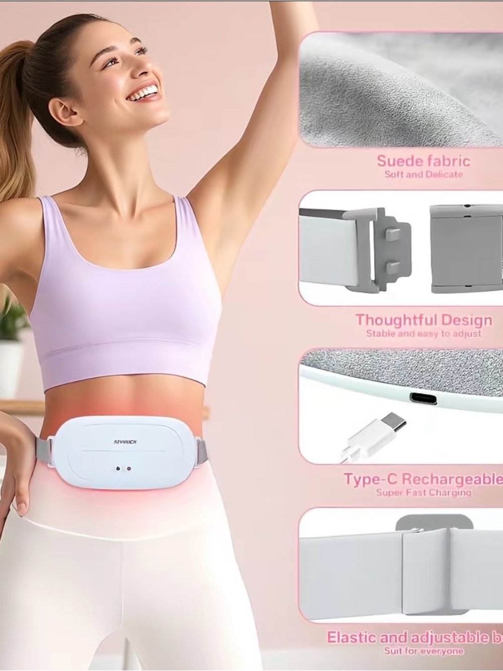 Portable Cordless Heating Pad Massager Abdominal Cramps Back Pain Relief NWT